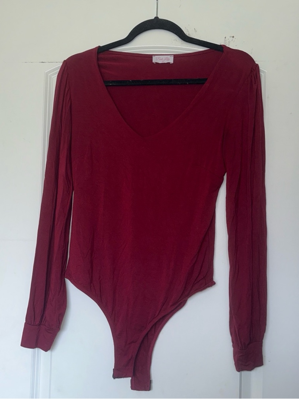 Pink Lily Burgundy Long-Sleeve V-Neck Bodysuit